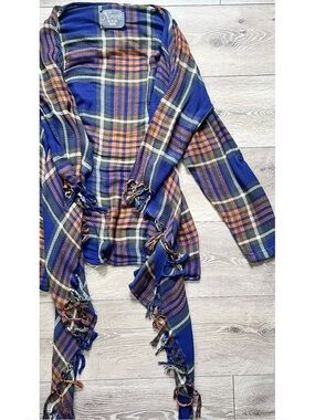 Natural Reflections Plaid Flannel Fringe Cardigan